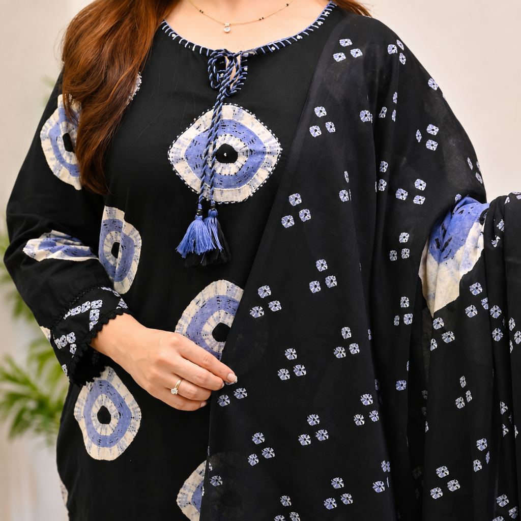 ইলোরা প্রিমিয়াম থ্রি পিস - ব্ল্যাক