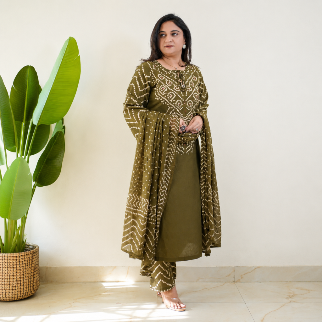 মেহের প্রিমিয়াম থ্রি পিস - অলিভ গ্রিন